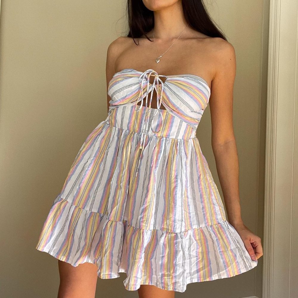 Cider mini babydoll summer dress with colorful stripes and versatile straps